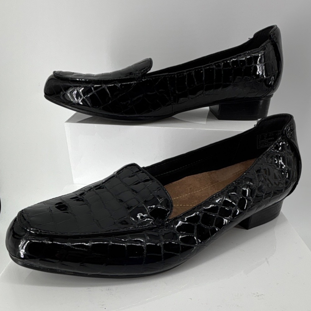 Clarks Artisan 26113458 Keesha Luca Women Black Patent Croc Loafer Shoe size 10W